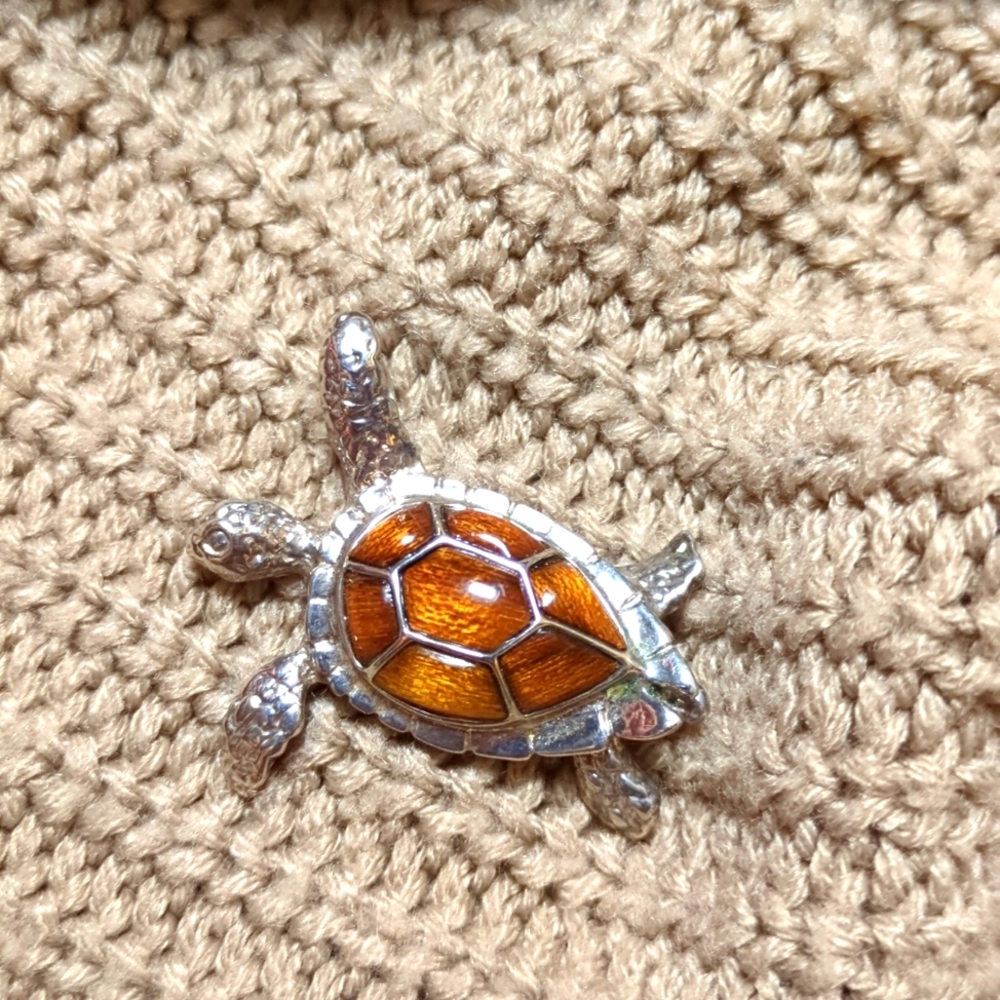 Sterling silver and Kona wood sea turtle charm with  925 silver chain.